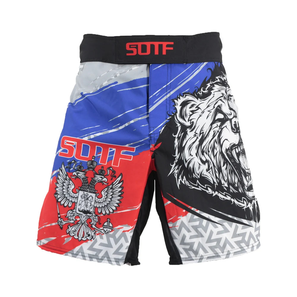 SOTF MMA Wolf Geometric Breathable Printing Fighting Shorts Muay Tha Kickboxing Shorts Cheap Sanda Pants Boxing mma Short Men