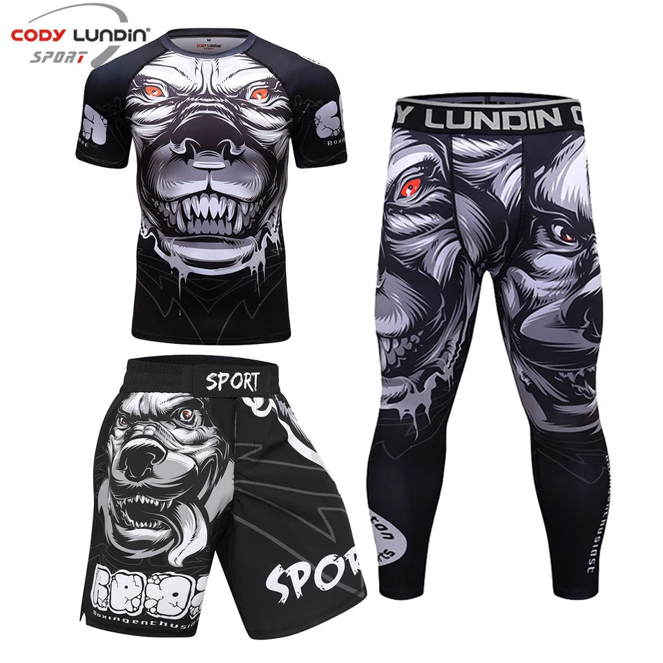 MMA Clothing Men KickBoxing Tracksuit 3D Prints MMA T shirt+Pants+Shorts Muay Thai Bjj Boxing Sport Suit Rashguard Fitness Sets