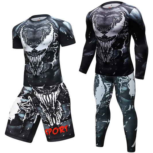 New BJJ Boxing Set Compression Jersey Pants 3D Venom Print Rashguard Kickboxing Tight T-shirts Pants Muay Thai MMA Fightwear