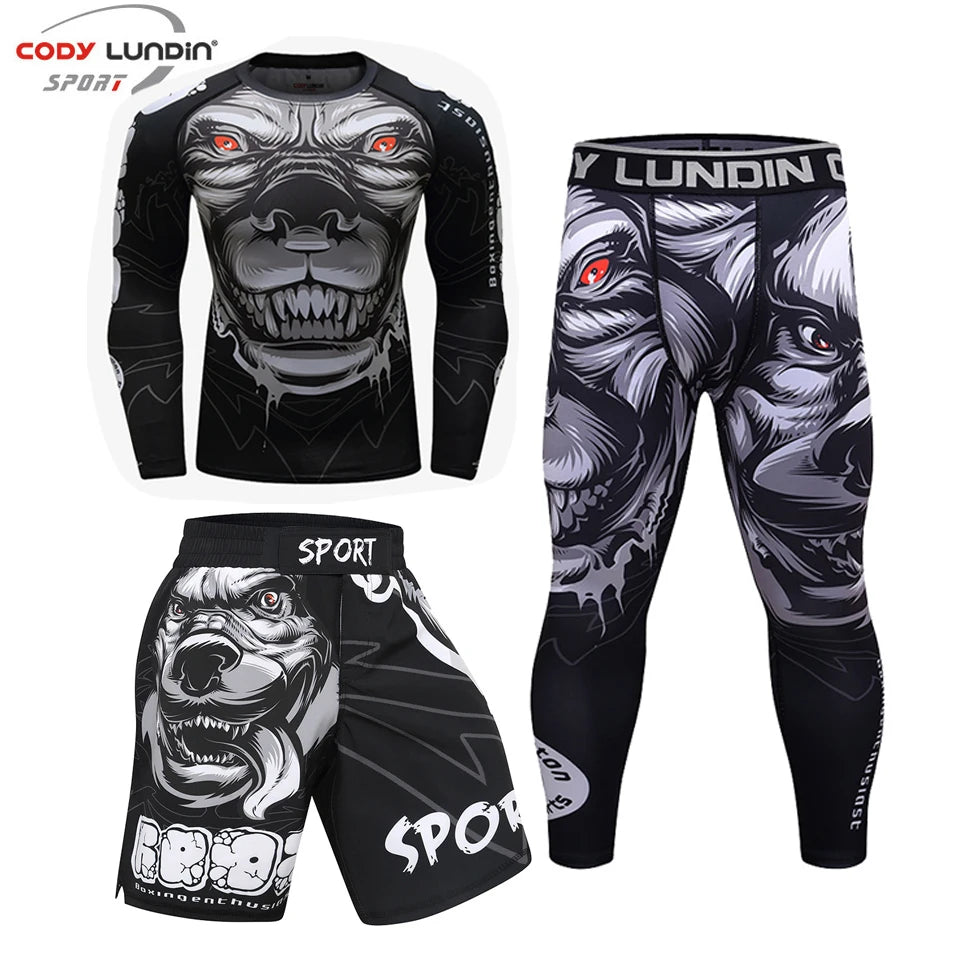 MMA Clothing Men KickBoxing Tracksuit 3D Prints MMA T shirt+Pants+Shorts Muay Thai Bjj Boxing Sport Suit Rashguard Fitness Sets