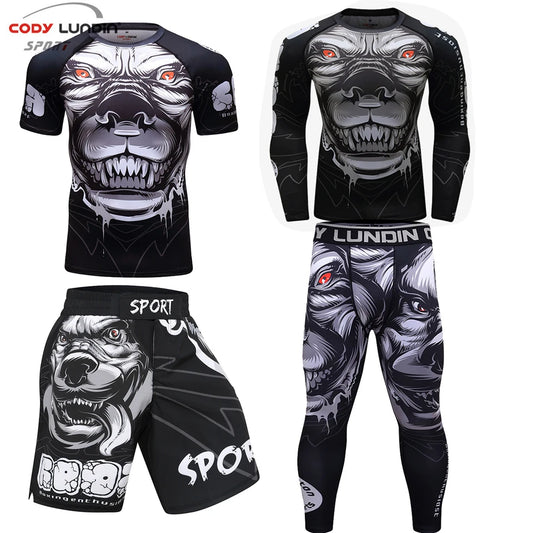 MMA Clothing Men KickBoxing Tracksuit 3D Prints MMA T shirt+Pants+Shorts Muay Thai Bjj Boxing Sport Suit Rashguard Fitness Sets